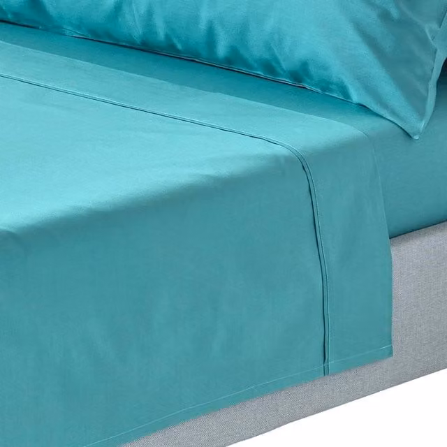 Homescapes 200 Thread Count Egyptian Cotton Percale Flat Sheet, Petrol Blue, W: 180 cm x L: 200 cm