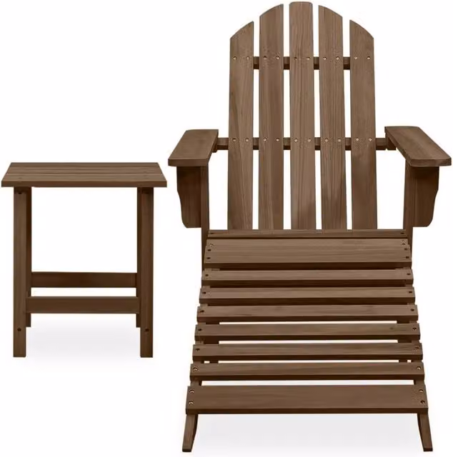 Berkfield Home Garden Adirondack Chair with Ottoman and Table in Brown Solid Wood