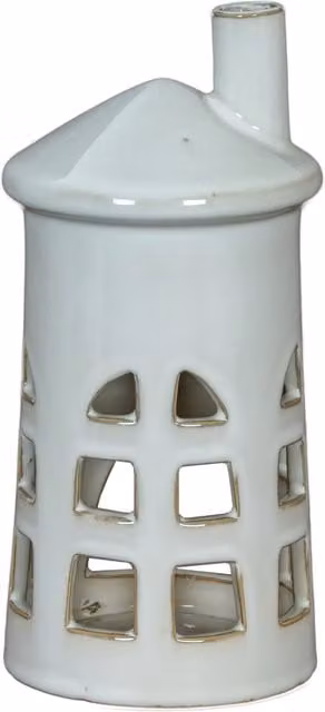 KDMK Rhea Medium Lighthouse Tealight Holder, White Ceramic Coastal Decor