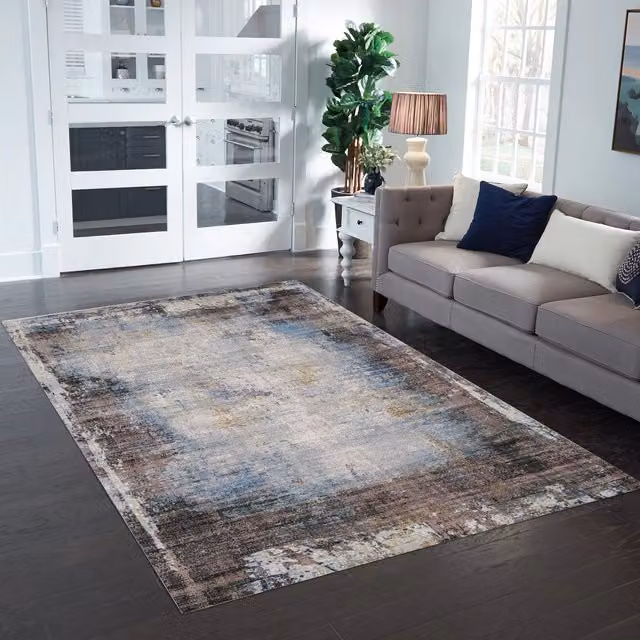 Woohoo Furniture Tokyo Abstract Chenille Flatweave Rug, Anthracite, Blue and Multicolour, W: 160 cm, L: 230 cm