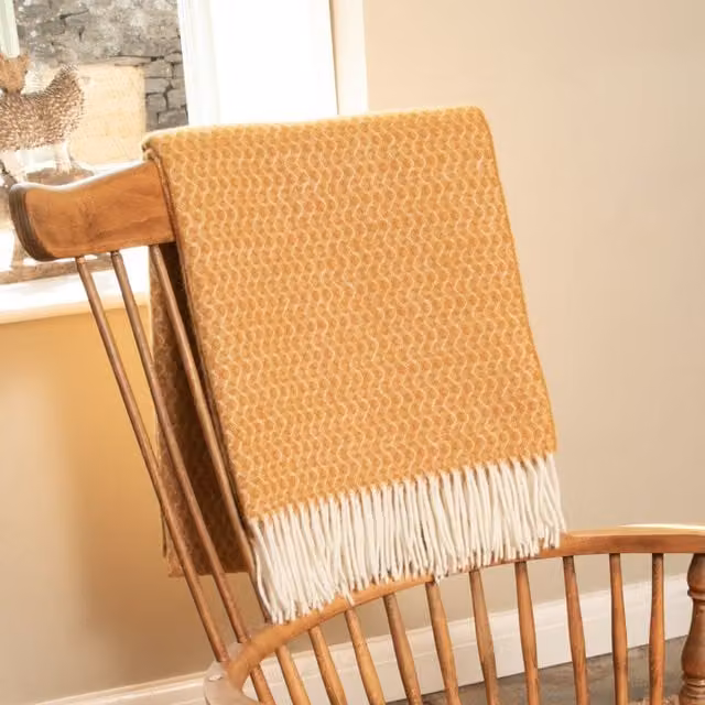 Native Natural Mustard Yellow Geometric Wool Blanket, W: 140 cm, L: 200 cm