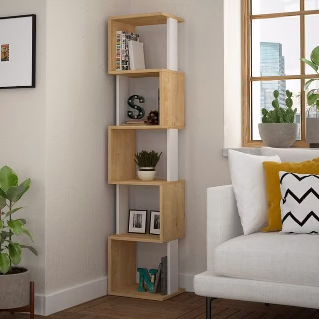 Decortie Piri Modern Five Tier Bookcase Display Unit in Beige, H 161 cm x W 30 cm