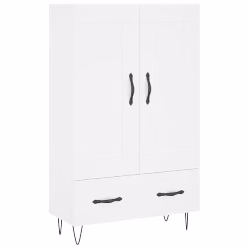 vidaXL Modern White Highboard with Hinged Doors and Drawers, W/D/H: 69.5 x 31 x 115 cm