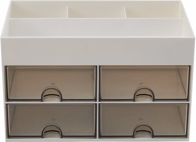 Livingandhome Multi-Compartment Acrylic Stationery Organiser in White and Transparent, W/D/H: 21.0 x 14.0 x 12.3 cm