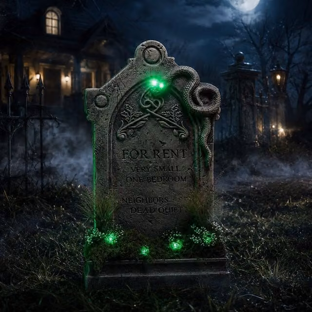 Samuel Alexander For Rent Halloween Graveyard Tombstone with LED Lights in Green and Grey, Height: 60 cm