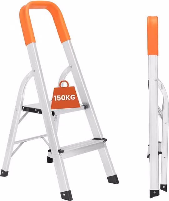 NOVECRAFTO 2-Step Portable Folding Aluminium Step Ladder in Orange