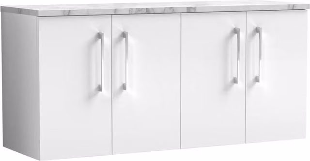Balterley Level 1200mm Wall Hung 4 Door Bathroom Unit with Laminate Worktop in Gloss White