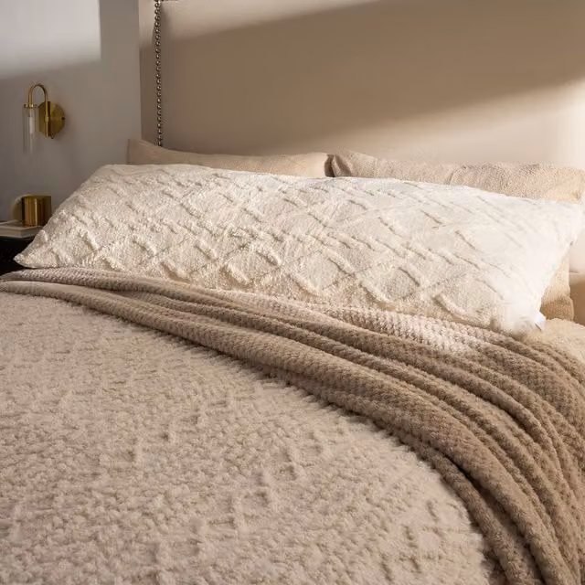 OHS Cable Knit Fleece Long Bolster Maternity Support Cushion in Beige