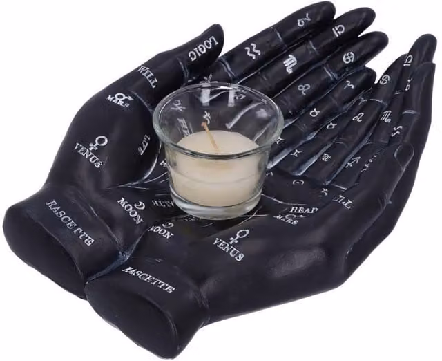 Nemesis Now Palmist's Guide Tealight Holder, Black, Diameter: 22.3 cm