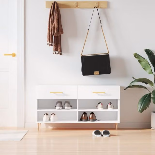 Berkfield Home White Shoe Bench W/D/H: 102 x 35 x 55 cm