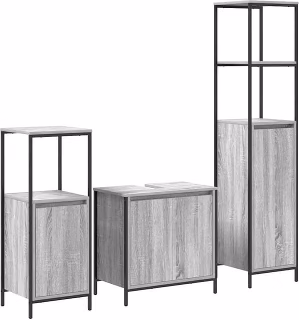 Berkfield Home 3 Piece Modern Bathroom Furniture Set in Matt Grey MDF