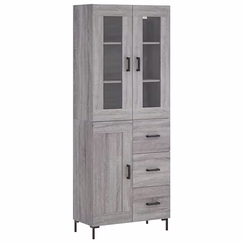 vidaXL Modern Highboard Sideboard in Grey Sonoma Engineered Wood with Hinged Doors and Internal Shelves, W/D/H: 180 x 53 x 69.5 cm