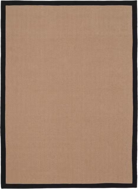 Kukoon Natural Golden Beige Jute and Cotton Herringbone Pattern Area Rug with Black Border, W: 70 cm, L: 240 cm