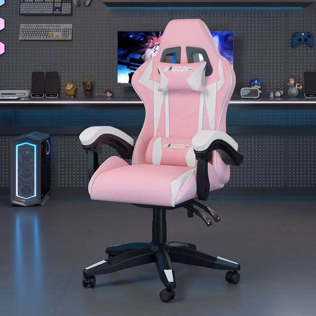 Gartistgo Ergonomic Gaming Chair in Pink with Synthetic Leather and Adjustable Height