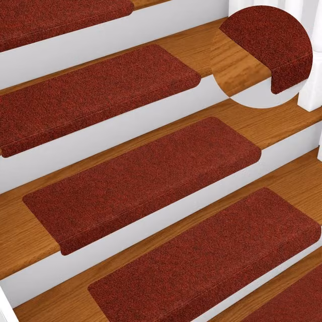 Berkfield Home Non-Slip Needle Punch Stair Mats, 10 Pack, Bordeaux Red, W: 65 cm, D: 21 cm, H: 4 cm
