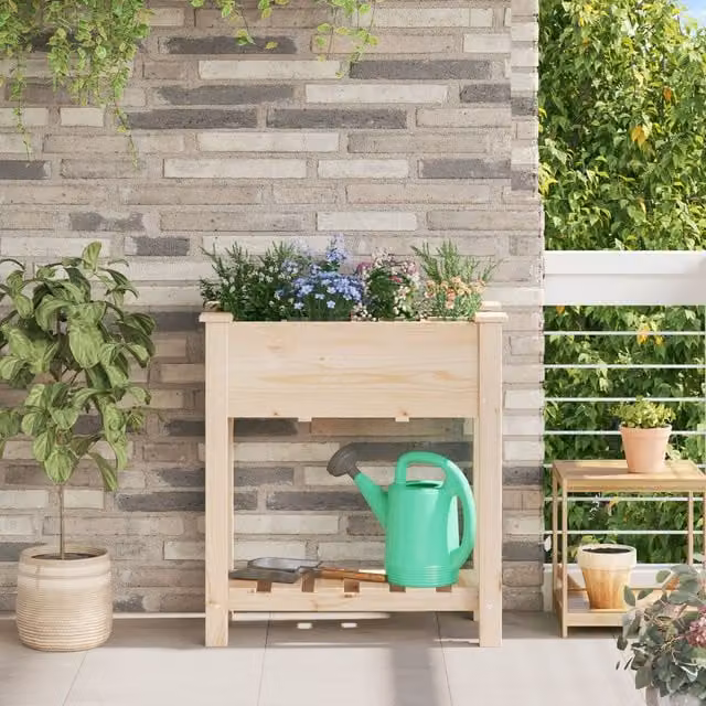 Berkfield Home Rustic Garden Planter with Grids in Beige Solid Wood W/D/H: 71 x 37 x 76 cm