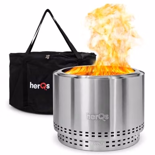herQs Chief Smokeless Fire Pit, Stainless Steel Portable Outdoor Fire Bowl in Silver, Diameter: 68 cm, Height: 43 cm