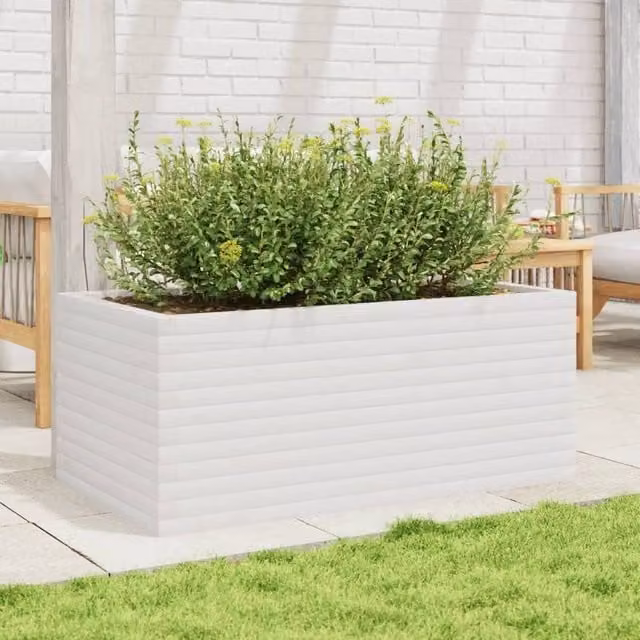 Berkfield Home Decorative Garden Planter, White, Solid Wood, W: 110 cm, D: 60 cm, H: 45.5 cm