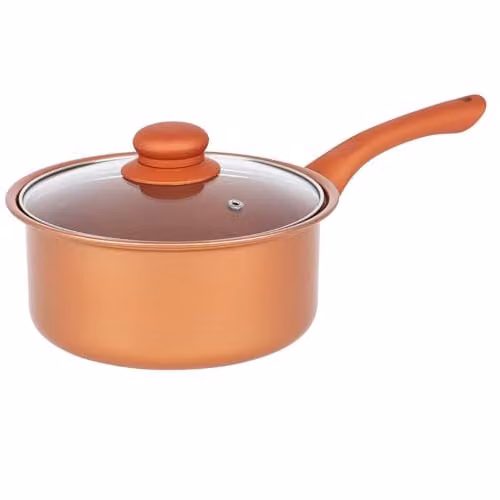 Gr8 Home 8 Piece Copper Carbon Steel Non-Stick Cookware Set with Frying Pans, Saucepans and Lids in Orange