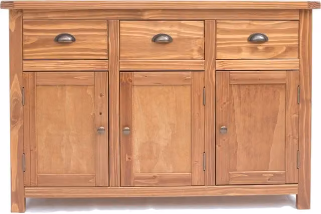 Cabinet Bits Padua Lacquered 3 Door 3 Drawer Sideboard with Brass Cup Handles in Brown