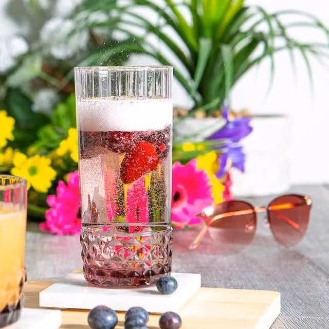Bormioli Rocco America 20s Highball Tumbler Glass, 490 ml, Purple/Pink/Transparent, Height: 7.5 cm
