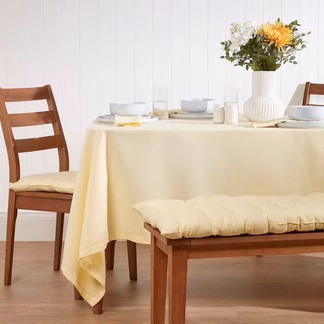 Homescapes Plain Cotton Rectangular Tablecloth in Beige and Yellow, W/D/H: 70 x 120 x 70 cm
