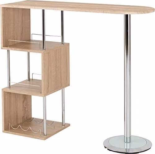 Seconique Charisma Home Bar Table in Oak and Chrome, W: 120 cm, D: 24 cm, H: 104.5 cm