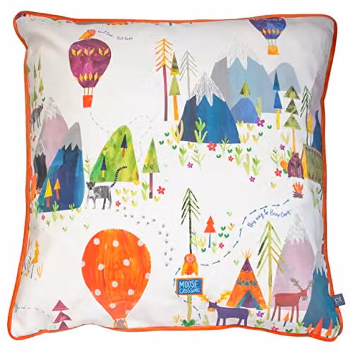 Prestigious Textiles Away We Go Printed Piped Kids Cushion in Orange and Green, W/D/H: 55 x 55 x 55 cm