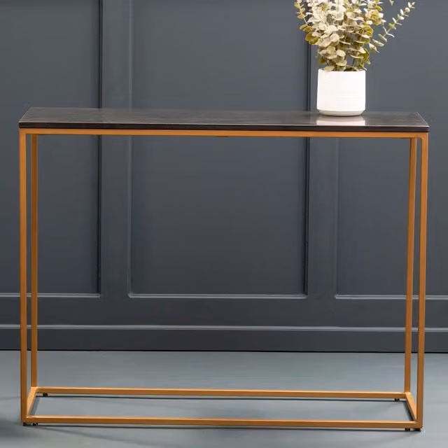 Orsina Black Marble and Gold Geometric Modern Console Table, W/D/H: 100 x 35 x 76 cm