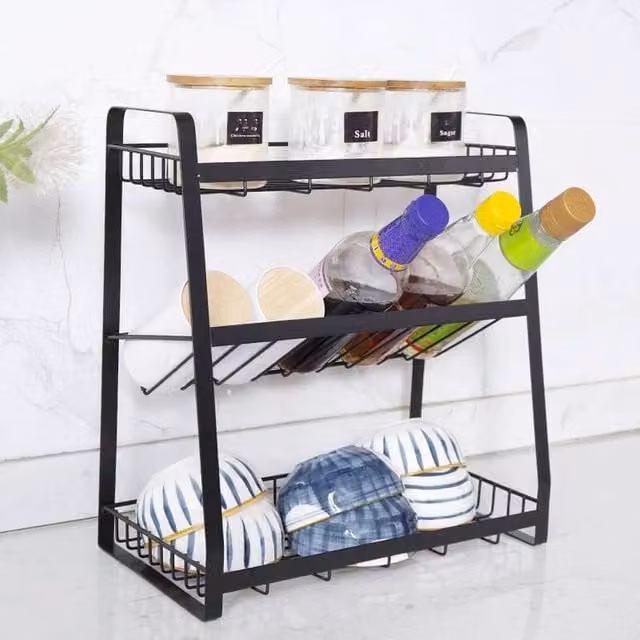 EONLION 3 Tier Freestanding Metal Spice Rack in Black, W/D/H: 35 x 18 x 38 cm