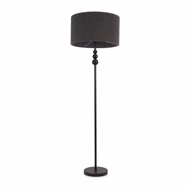 ValueLights Marissa Black Stacked Ball Floor Lamp with Charcoal Grey Boucle Fabric Shade
