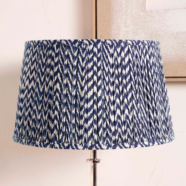 Ruma Navy Blue Chevron Tapered Pleat Fabric Lampshade for Floor Lamps, Diameter: 35.56 cm