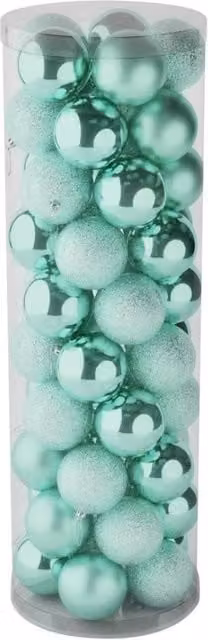 KDMD 48 Mint Green Christmas Baubles in Matt, Shiny and Glitter Finishes, Diameter: 10 cm