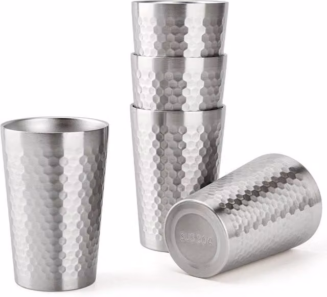 FLAVORA 5 Pack Double Walled Stainless Steel Coffee Tumbler Cups in Metallic Silver, 300 ml per cup