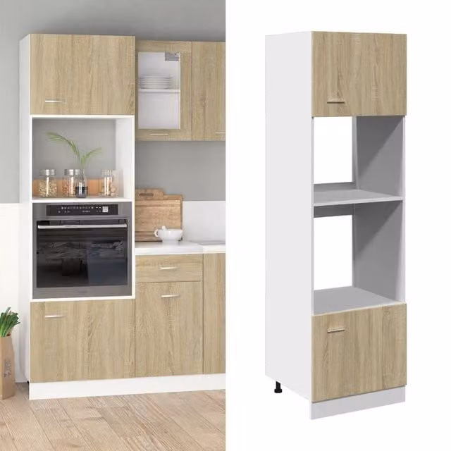 Berkfield Home Lyon Sonoma Oak Microwave Cabinet in Brown, W/D/H: 60 x 57 x 207 cm