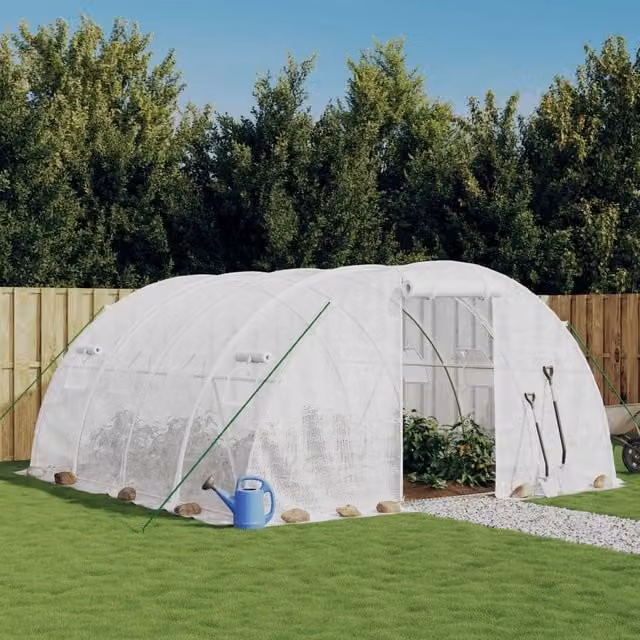 Berkfield Home Freestanding Steel Frame Greenhouse in White, W/D/H: 4 x 4 x 2 m