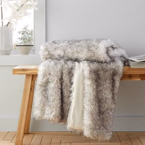 Catherine Lansfield Arctic Fox Cosy Faux Fur Throw, Grey, W/D/H: 130 x 170 cm