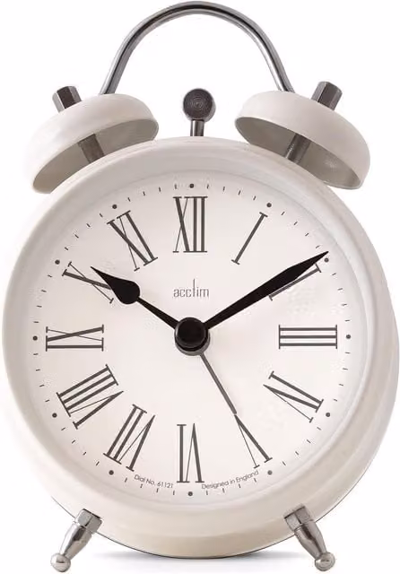 Acctim Shefford Compact Analogue Faux Bell Tabletop Alarm Clock in White