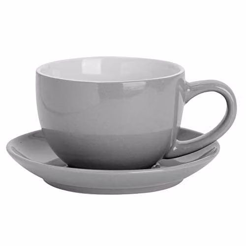 Argon Tableware Grey Stoneware Cappuccino Cup and Saucer Set, 250ml