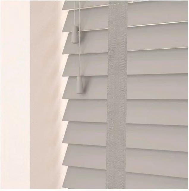 NewEdgeBlinds Real Wood Venetian Blind with Tapes, 50mm Slat, Pale Grey, W: 205 cm, H: 120 cm