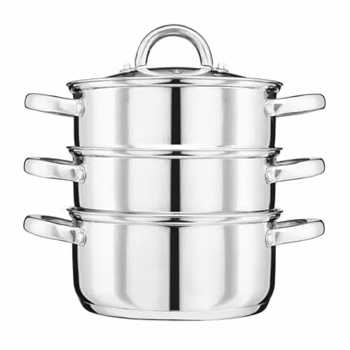 Cooks Professional 3 Tier Stainless Steel Steamer Pan with Glass Lid, Silver, Diameter: 18 cm