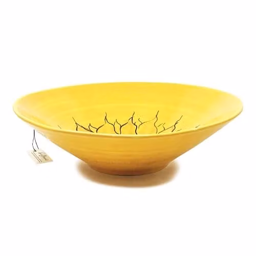 Verano Spanish Ceramics Hand Painted Sunflower Decorative Large Conical Salad Bowl, White and Yellow, W: 37 cm, H: 11 cm