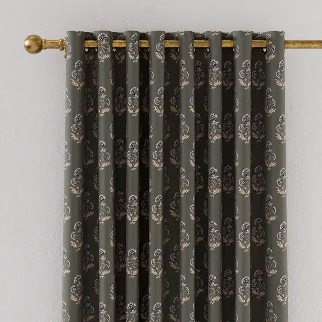 Joules Chamomile Floral Blackout Eyelet Curtains, Green and Silver, W: 167.64 cm, H: 137.16 cm