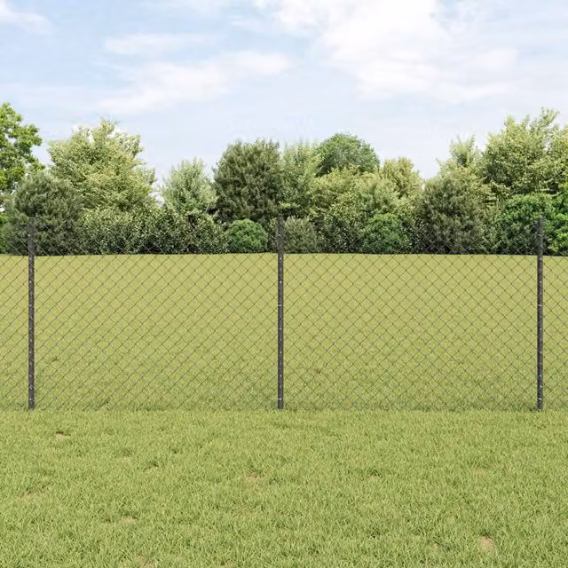 Berkfield Home Grey Steel Chain Link Fence with 22 U-Profile In-Ground Posts, 0.8 x 25 m