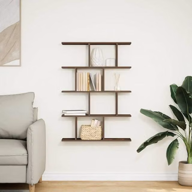 Berkfield Home Wall Mounted Cube Shelf with 12 Compartments in Smoked Oak Brown