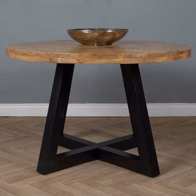 Elm Home and Garden Round Mango Wood Kitchen Dining Table in Brown