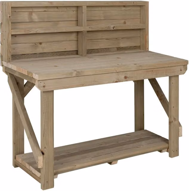 Arbor Garden Solutions Wooden Indoor Outdoor Workbench with Back Panel in Green and Brown, Width: 120 cm