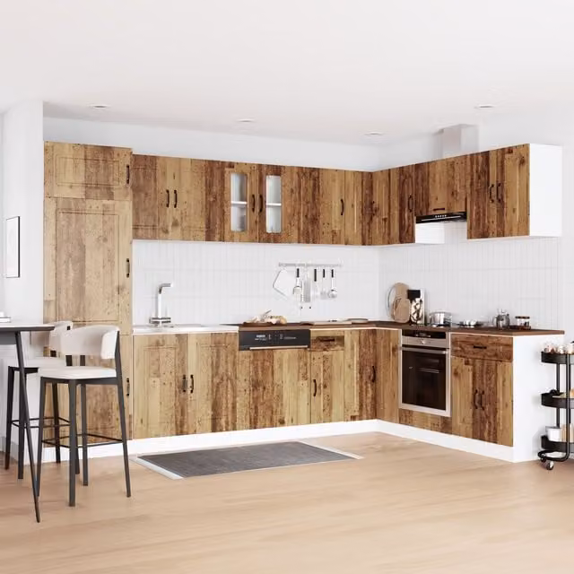 Berkfield Home Kalmar Kitchen Sink Cabinet with Double Basins in Brown Old Wood