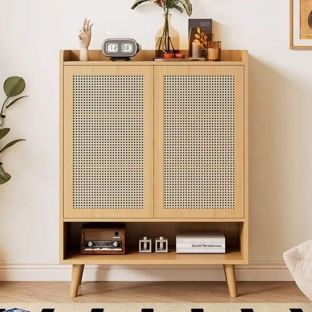 Matteo Natural Rattan 5-Tier Shoe and Storage Cabinet in Light Oak