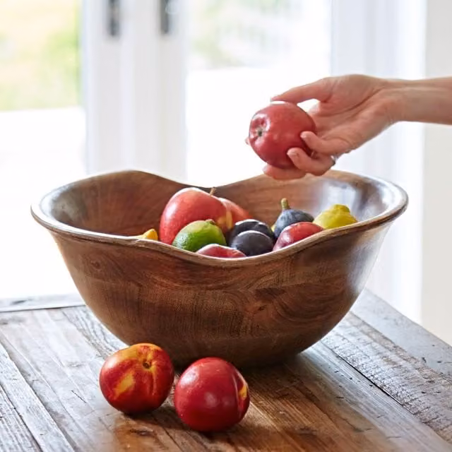 Paper High Natural Mango Wood Fruit Bowl in Brown